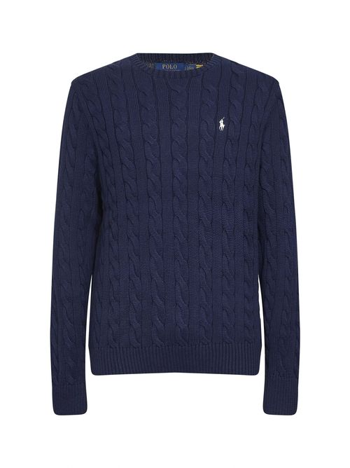 Cable Knit Cotton Sweater — Navy