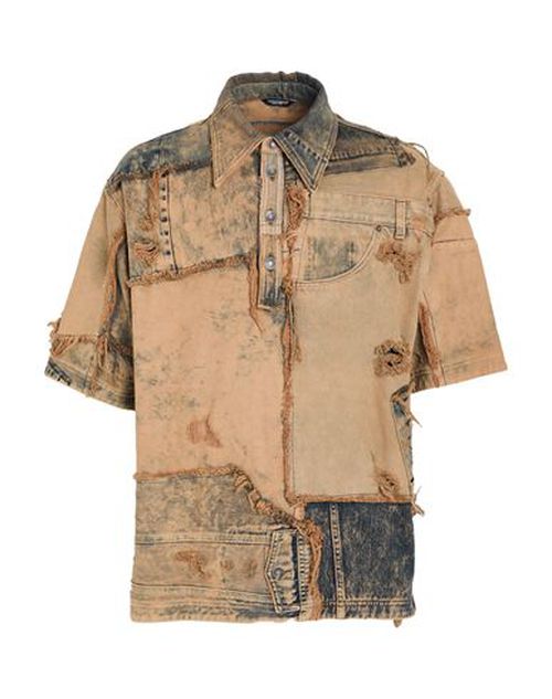 Man Denim shirt Camel Size 34 Paper, Elastane