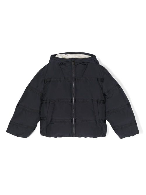 Logo-jacquard puffer jacket - Blue