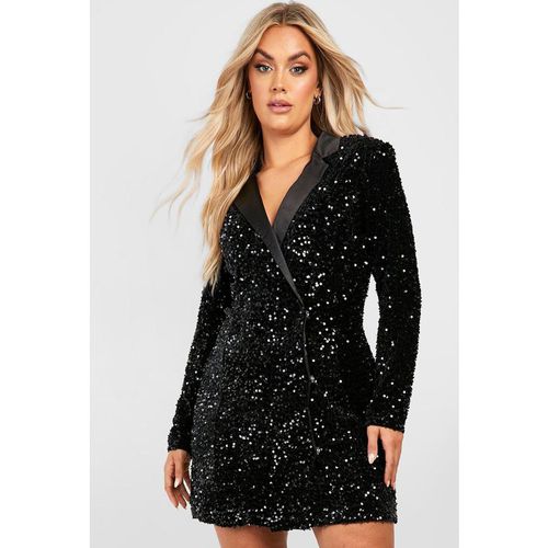 Boohoo Womens Plus Velvet Sequin Wrap Blazer Dress - Black -  28 UK