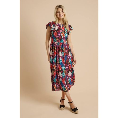 Dorothy Perkins Patchwork Floral Keyhole Flutter Sleeve Midi Dre