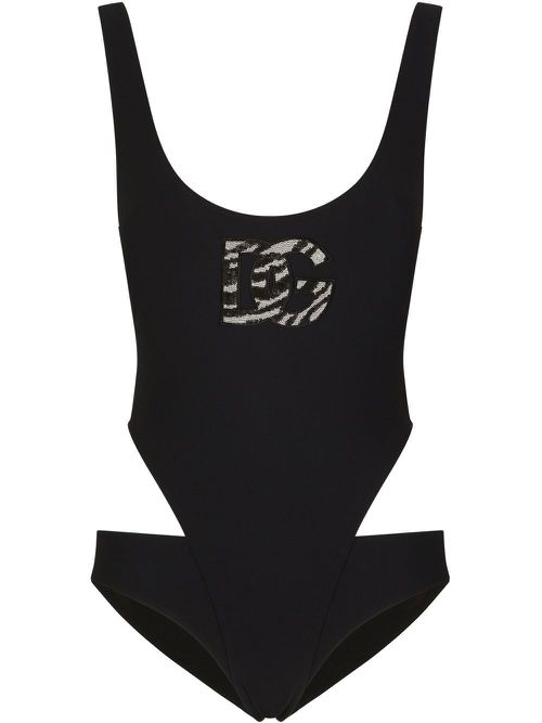 Cut-out logo swimsuit - Black