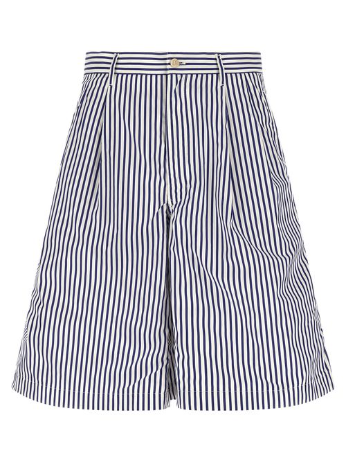 Striped Cotton Poplin Bermuda Shorts — Blue
