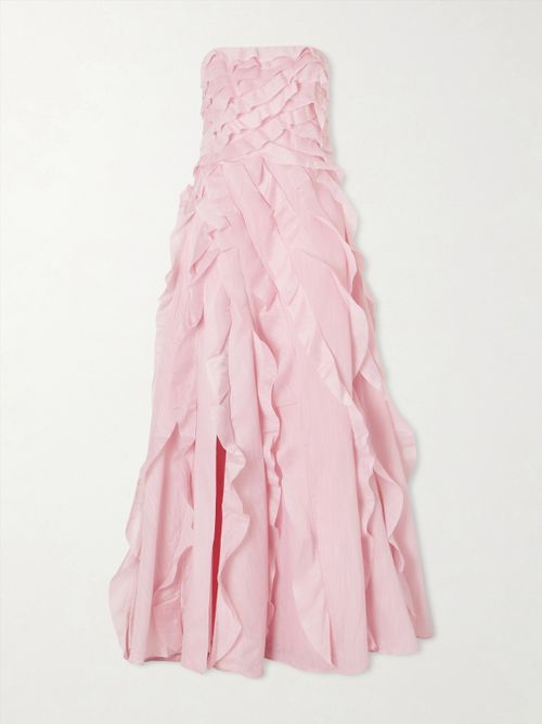 Allairie Strapless Ruffled Shirred Faille Gown