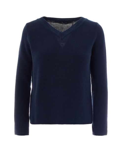 Blue Knitted V Neck Sweater