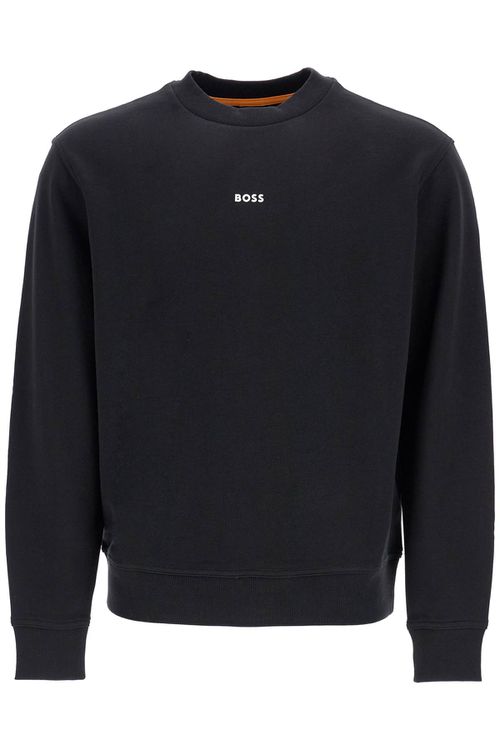 Mens Black Cotton Sweatshirt With Long Sleeves And Round Neck
