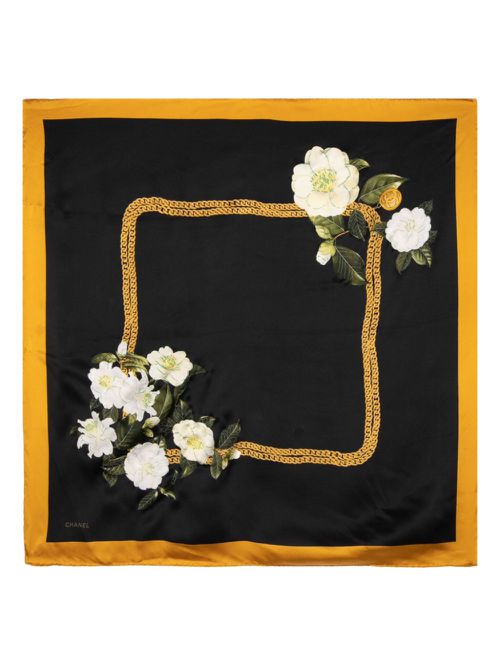 Camellia-print silk scarf - Black