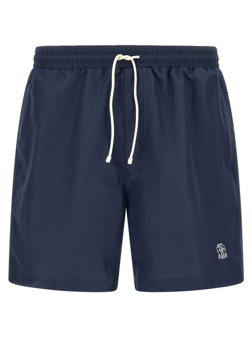 Logo-Embroidered Nylon Swim Shorts — Navy