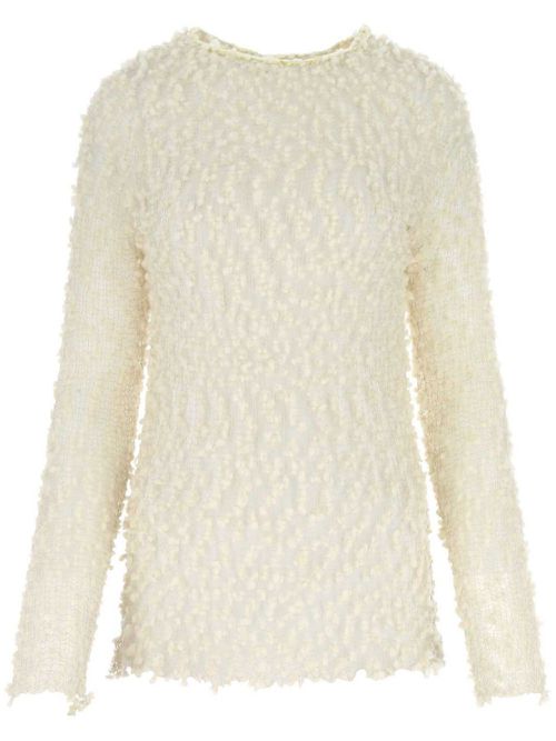 Crew-neck long-sleeve mesh top - Neutrals