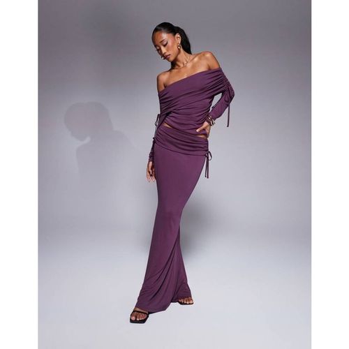 ASOS DESIGN Womens soft handle fold over waist fishtail maxi skirt with side ruching in burgundy