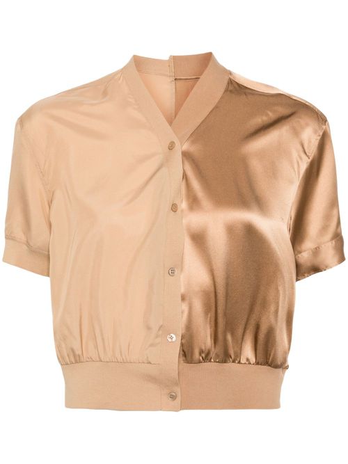 V-neck button-down shirt - Brown