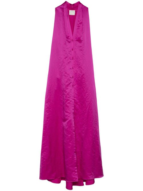 Pleat-detail satin maxi dress - Purple