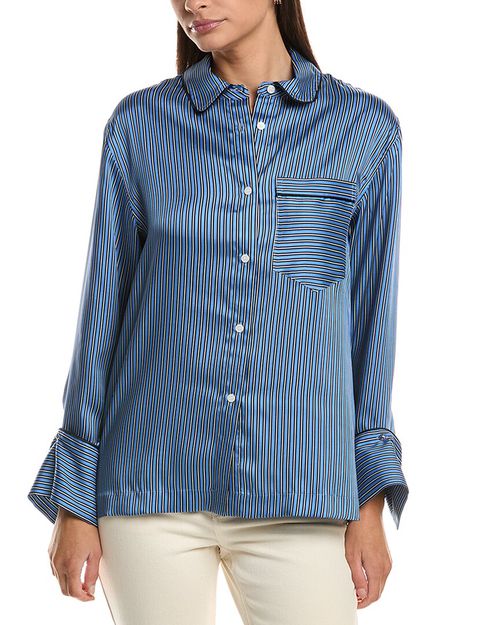10 Crosby Lorina Boarder Stripe Satin Twill Shirt With Piping
