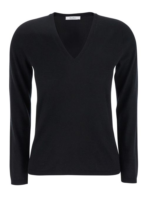 Black Solid V Neck Sweater