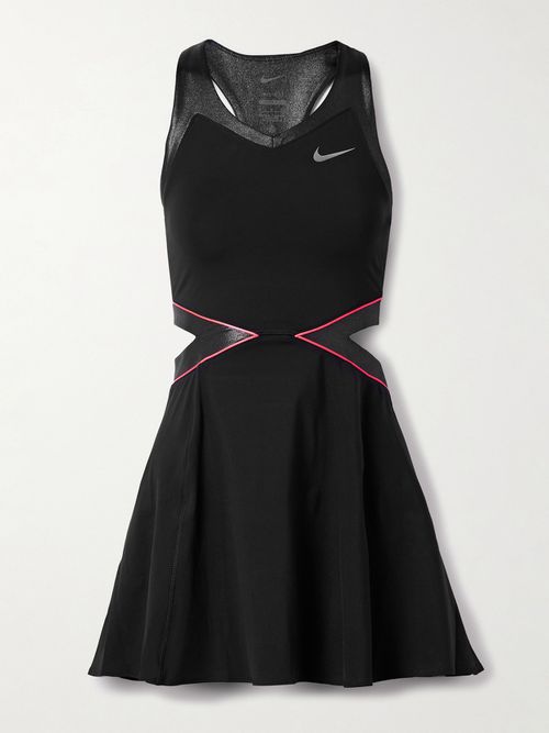 Court Slam Cutout Metallic Dri-fit And Mesh Tennis Dress - Black
