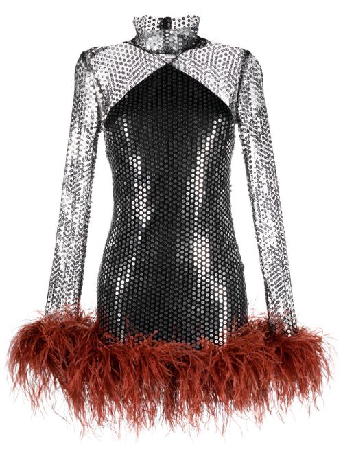 Tina feather-trim sequinned minidress - Black