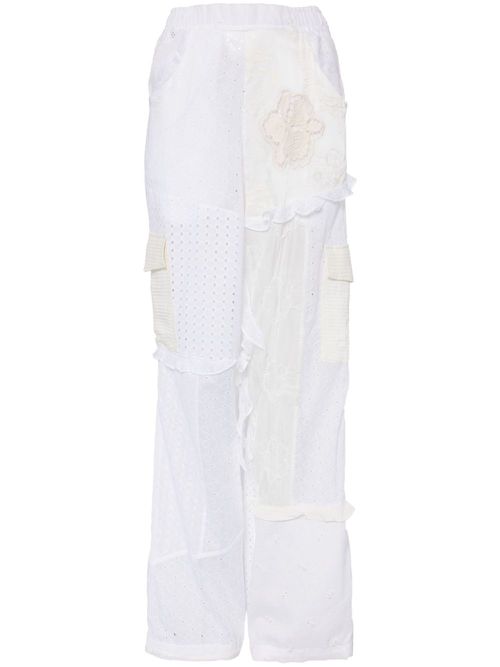Panelled broderie-anglaise cargo trousers - Neutrals
