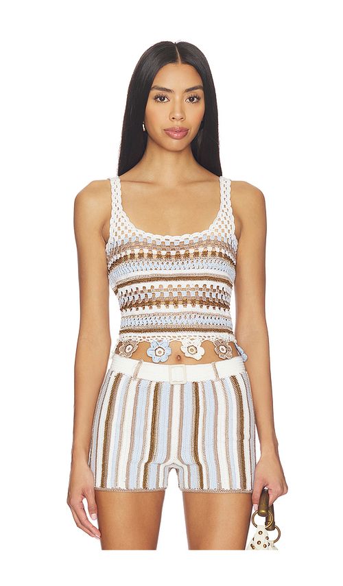 My Beachy Side Noa Hand-crocheted Top in Blue Striped. M also in