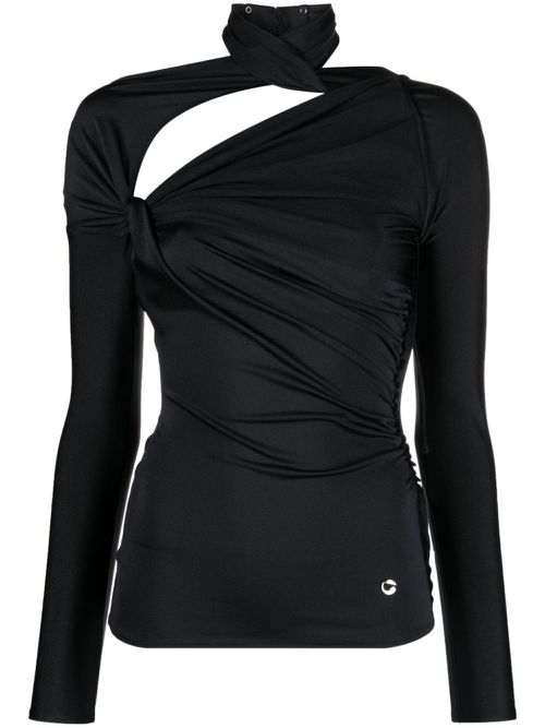 Logo-plaque cut-out long-sleeve top - Black