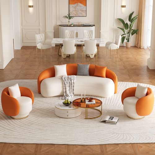 Suncurve Faux Leather 3-Seat Sofa Set with Swivel Accent Chairs Set of 2