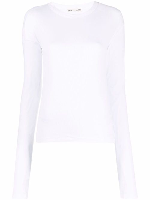 Long-sleeve semi-sheer top - White