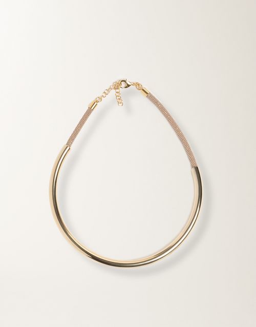 Rigid necklace in brass, greige
