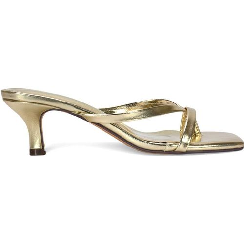 XY London Women's 'Tiana' Kitten Heel Sandal Mules w/ Toe Post in Metallic Gold