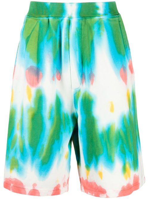 Tie dye-print cotton track shorts - Green