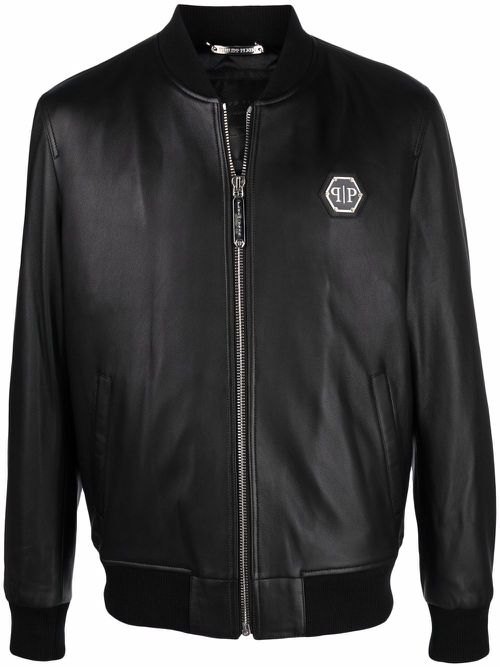 Logo zipped bomber jacket - Black