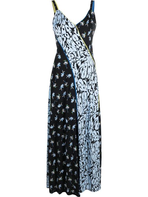 Floral-print patchwork dress - Blue