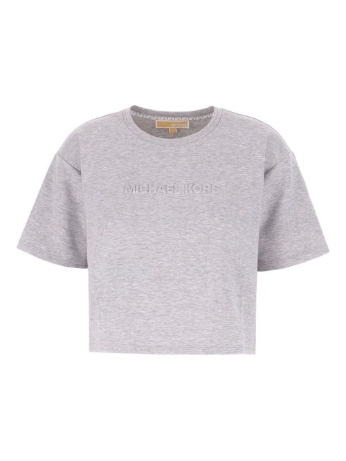Logo-embossed cropped T-shirt - Grey