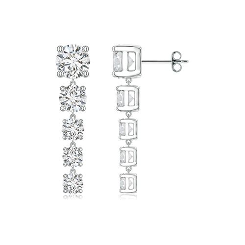 Angara 4.26 CTW Graduated Round Diamond Five-Stone Dangle Earrings in Platinum