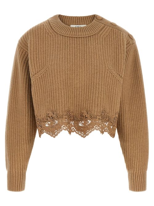 Wool-Cashmere Guipure Lace Cardigan — Beige