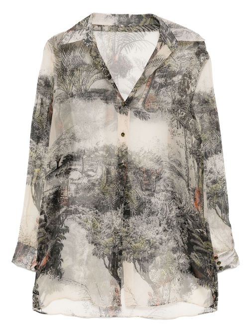 Landscape print long sleeves shirt - Neutrals