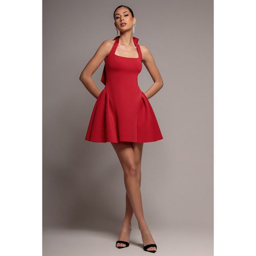 Goddiva Corset Fit And Flare Halter Neck Skater Mini Dress - Red