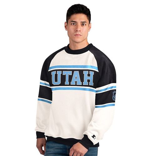 Men's Starter White Utah Mammoth Defense Fleece Crewneck Sweatshirt, : , Utm White