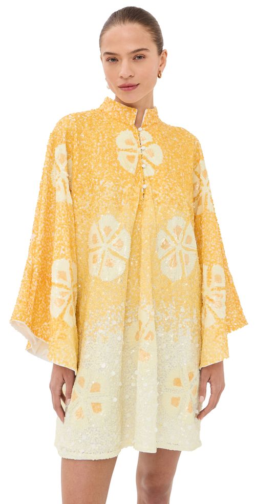 Sequin Hawaiian Flower Mini Caftan Yellow & White One Size