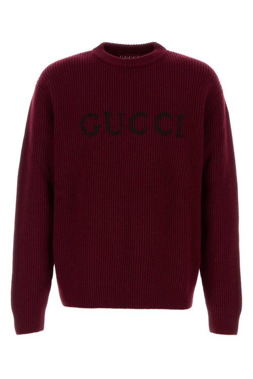 Logo-Embroidered Wool Blend Sweater — Burgundy