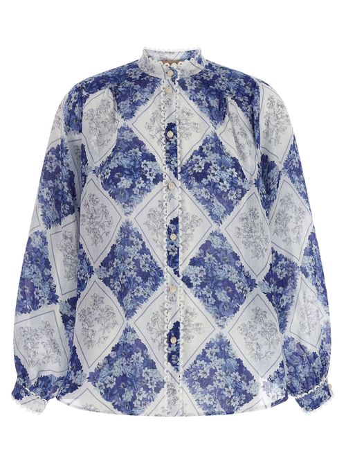 Floral Patterned Lozenge Shirt — Navy