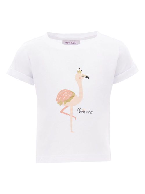 Flamingo-print cotton T-shirt - White