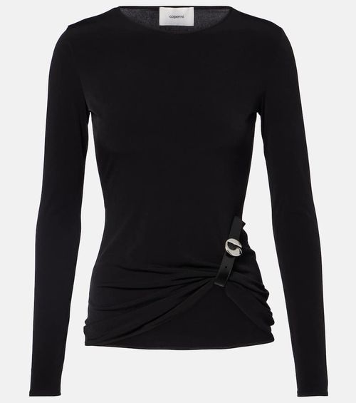 Gathered leather-trimmed top