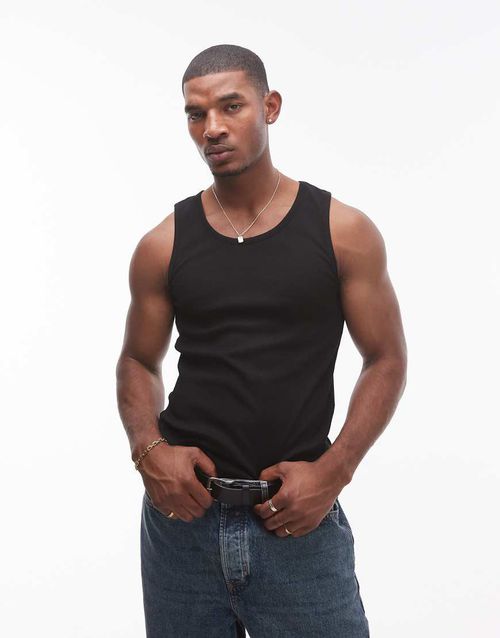 Topman rib tank in black