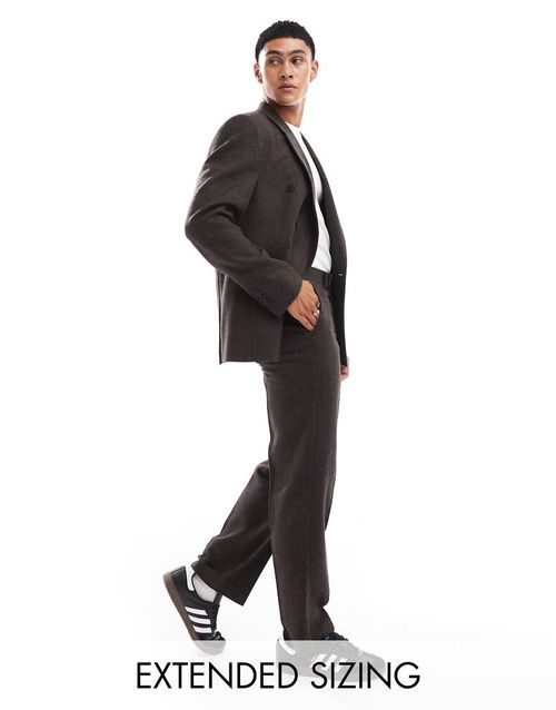 ASOS DESIGN straight wool blend suit pants in brown herringbone