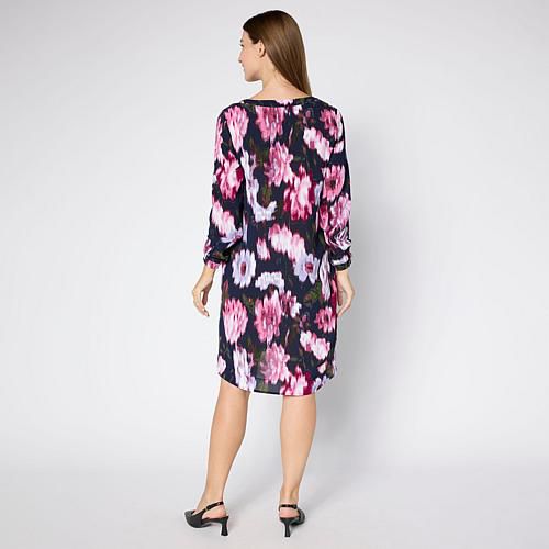 Balloon-Sleeve Dress with Pockets - Black