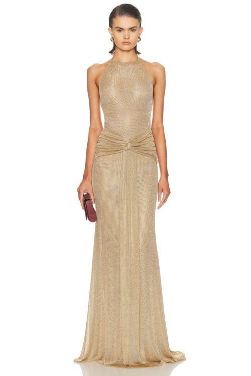 The New Arrivals by Ilkyaz Ozel Euphorie Metallic Knit Dress in Sable Dafrique - Metallic Gold. 36 also