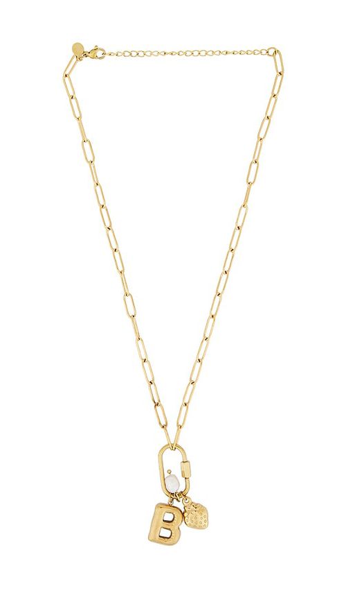 Petit moments Carabiner Initial Charm Necklace in Metallic Gold. - F also in O