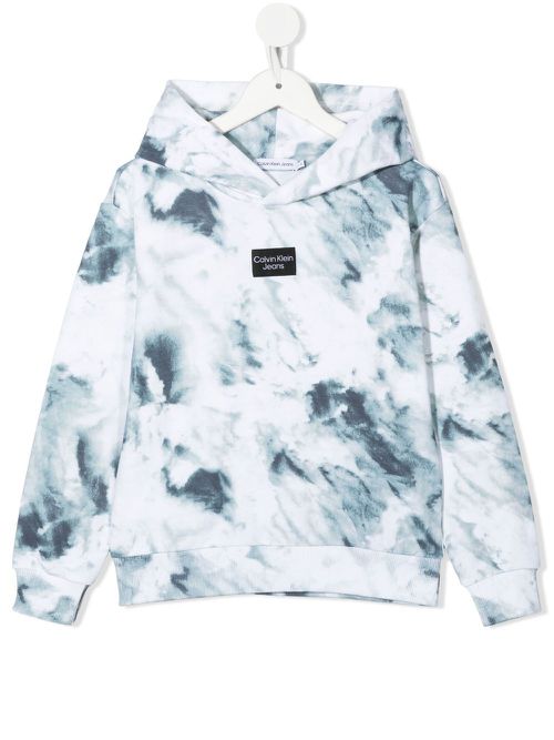 Tie-dye logo-patch hoodie - White