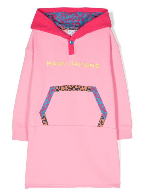 Logo-embroidered hooded cotton dress - Pink
