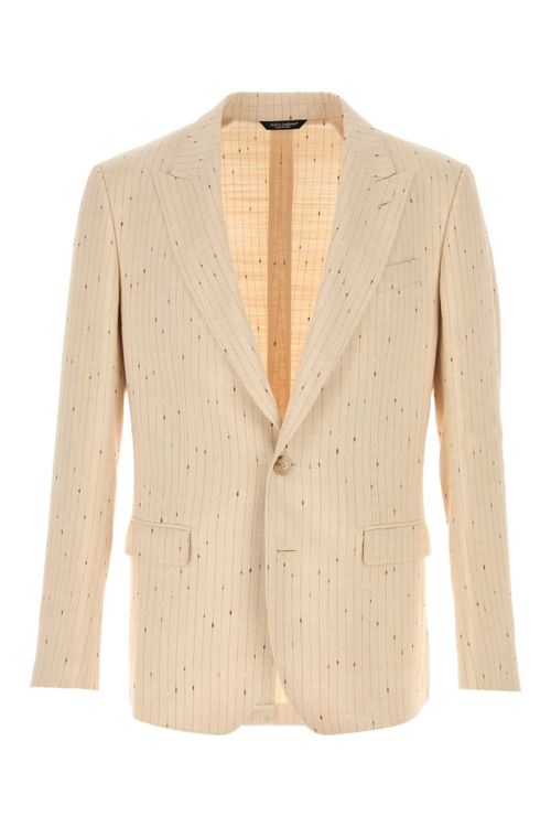 Pinstripe Viscose Blazer — Beige
