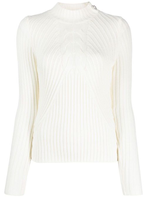 Embellished-button ribbed-knit jumper - White